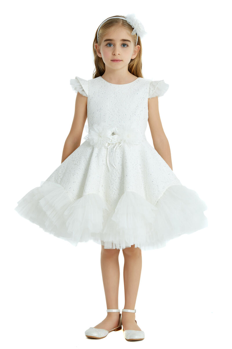 Ecru Girl Frilly Lace Dress 4-8 AGE - 1