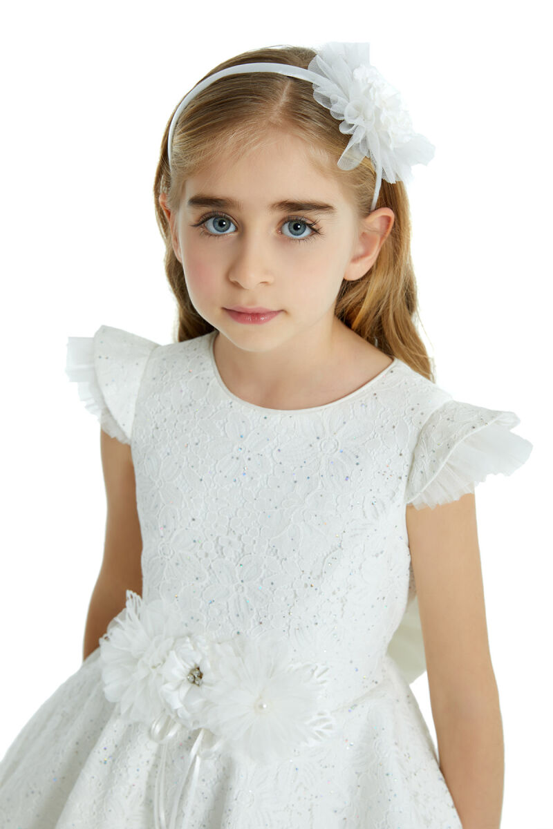 Ecru Girl Frilly Lace Dress 4-8 AGE - 3