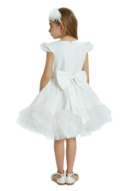 Ecru Girl Frilly Lace Dress 4-8 AGE - 4