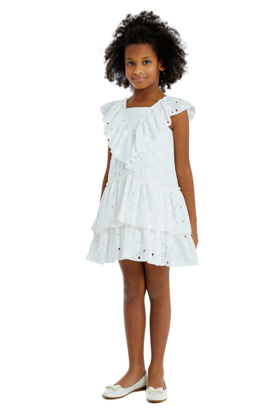 Ecru Girl Frilly Brode Dress 4-8 AGE - 2