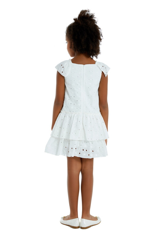 Ecru Girl Frilly Brode Dress 4-8 AGE - 4