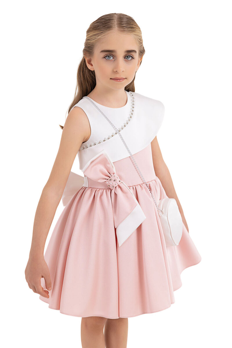 Powder Scarf-collar Dress for Girls 4-8 AGE - 3