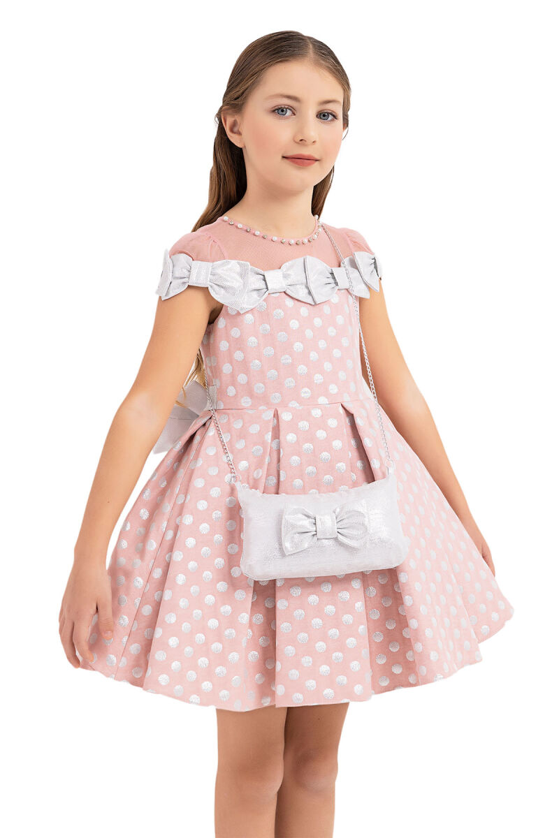 Powder Spotted dress for girls 4-8 AGE - 3