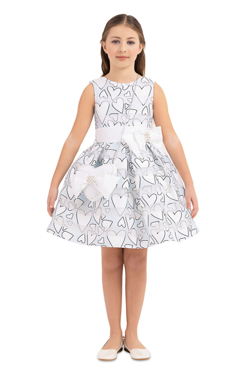 Blue Heart Printed Dress for Girls 4-8 AGE - 1