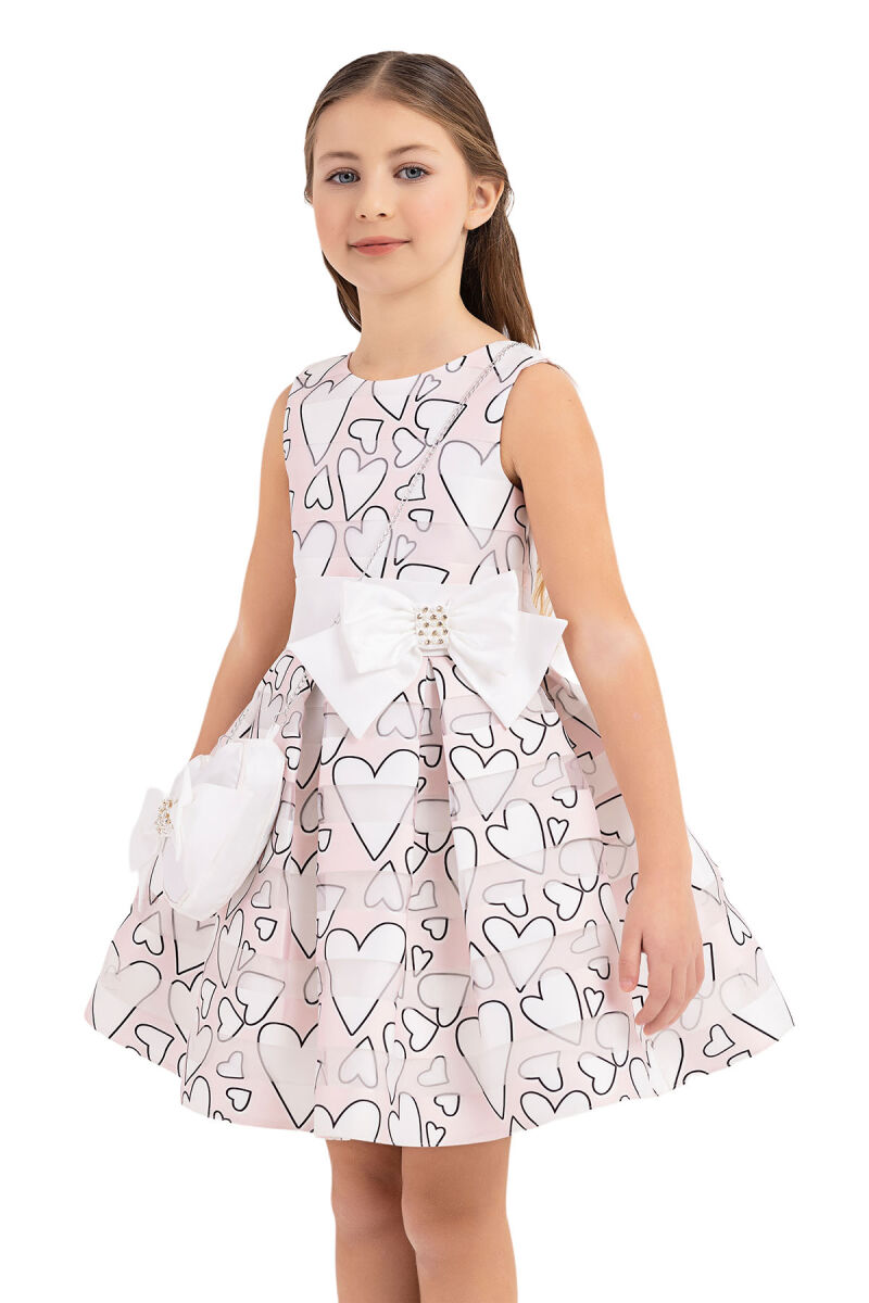 Powder Heart Printed Dress for Girls 4-8 AGE - 3