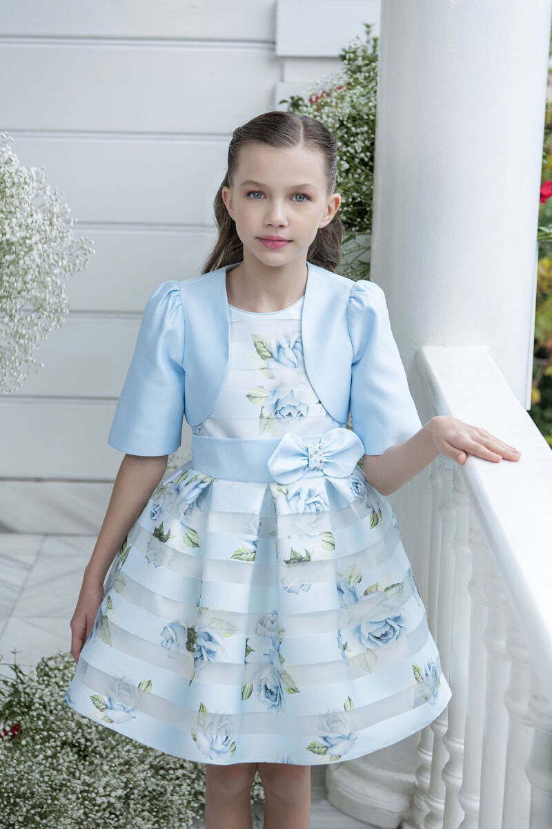 Blue Sleeveless Suit with Bolero for Girls 8-12 AGE - 1