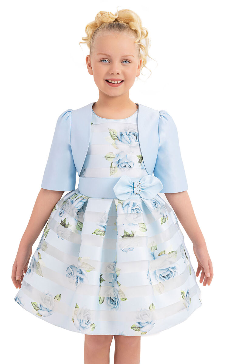 Blue Sleeveless Suit with Bolero for Girls 8-12 AGE - 7