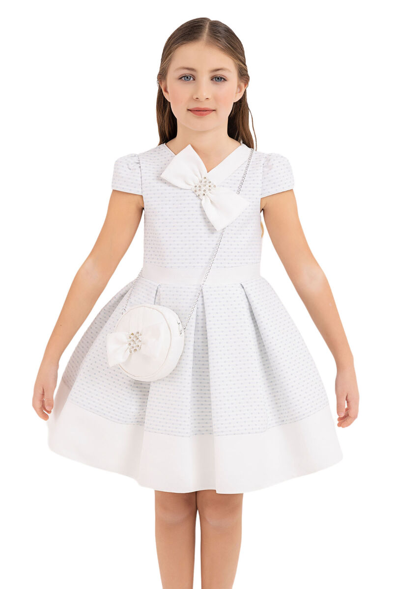 Blue V-collar dress for girls 4-8 AGE - 4