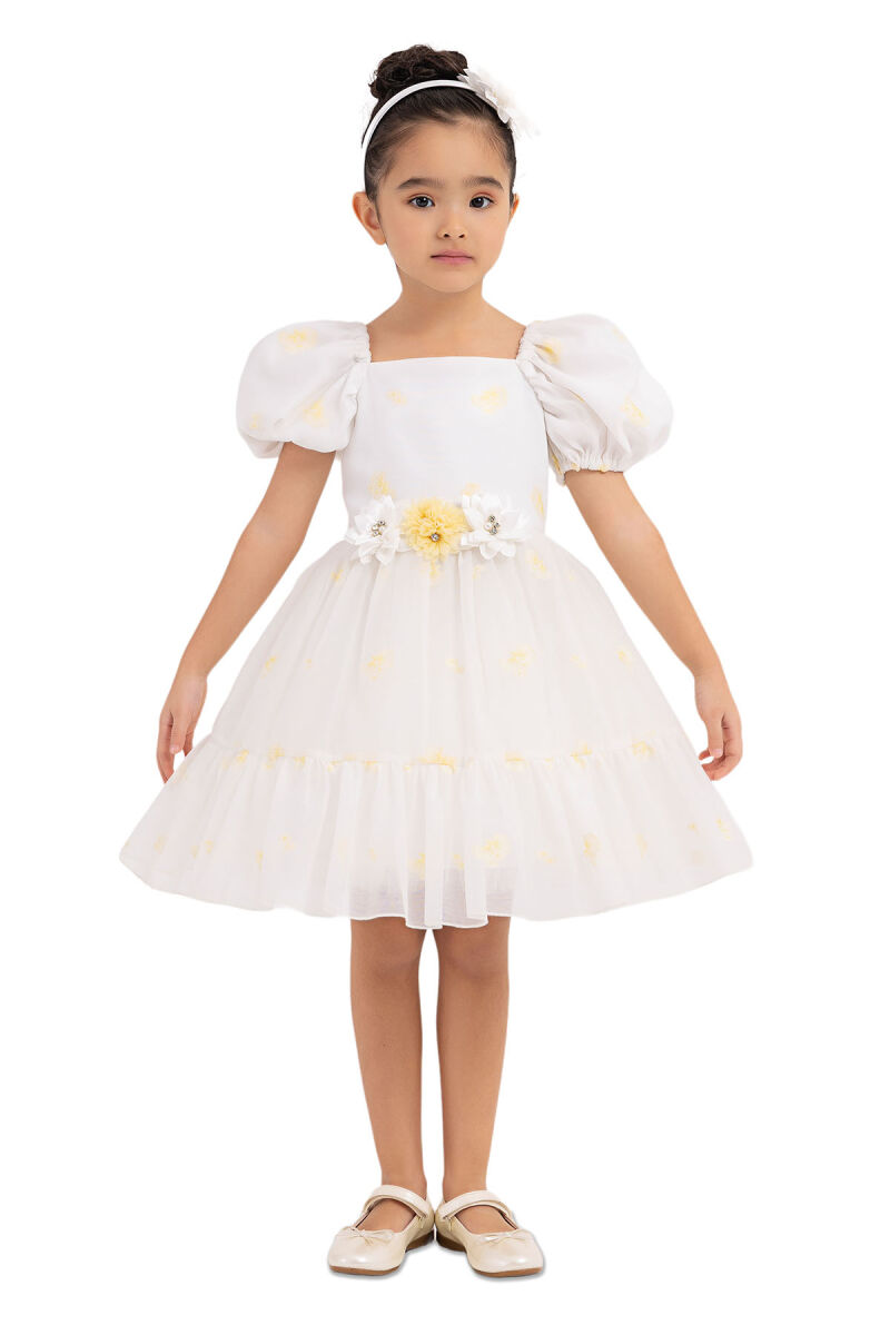 Yellow Balloon-Sleeved Dress for Girls 2-6 AGE - 1