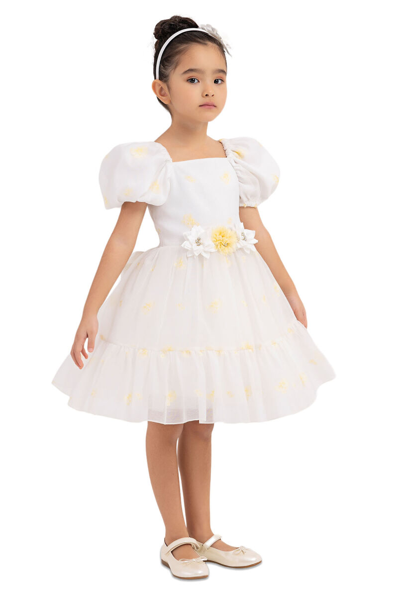 Yellow Balloon-Sleeved Dress for Girls 2-6 AGE - 2