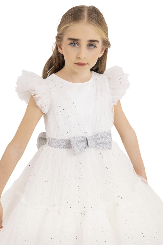 Ecru Ruffled Dress for Girls 4-8 AGE - 3