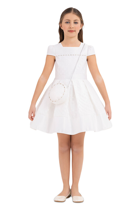 Ecru Square-collar dress for girls 4-8 AGE 