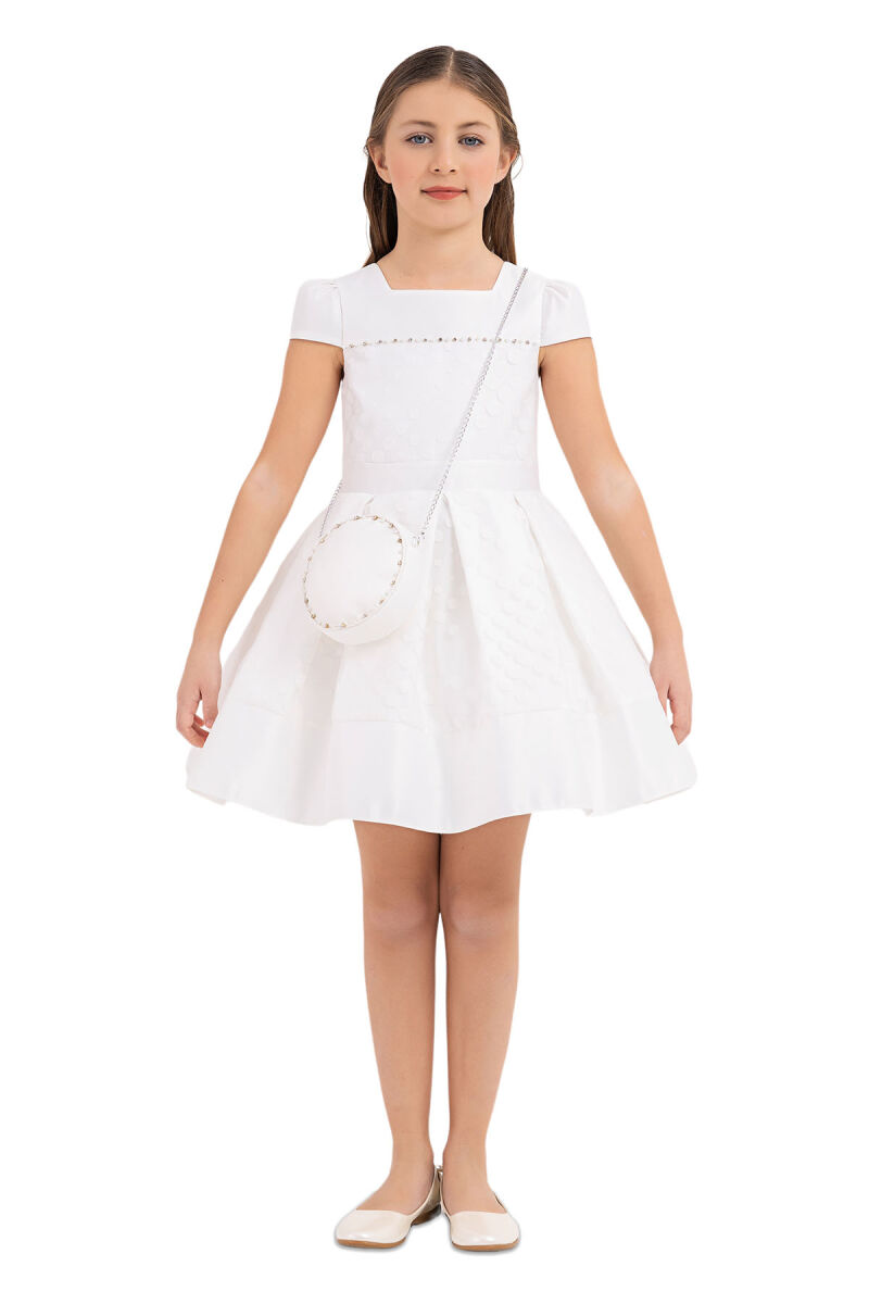 Ecru Square-collar dress for girls 4-8 AGE - 1