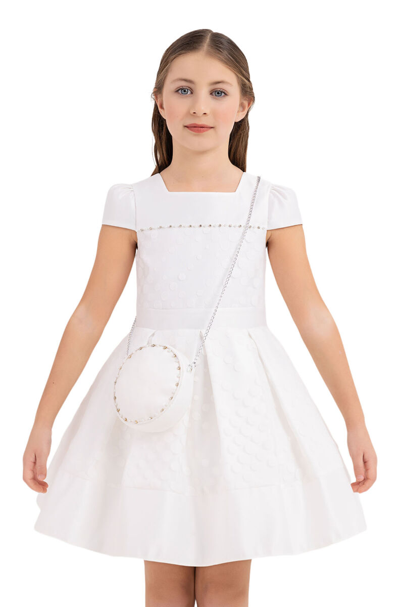 Ecru Square-collar dress for girls 4-8 AGE - 4