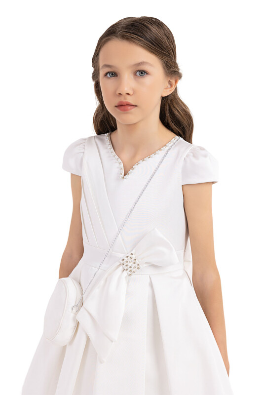 Ecru Moon-Sleeved Dress for Girls 8-12 AGE - 8