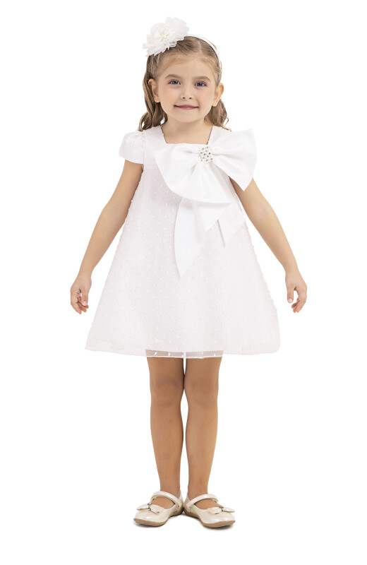 Ecru Square-neck dress for girls 2-6 AGE - 5