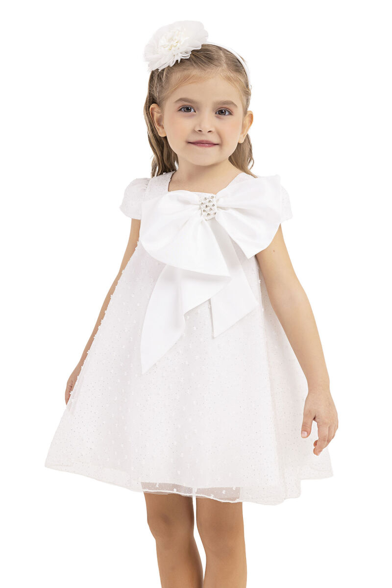 Ecru Square-neck dress for girls 2-6 AGE - 7