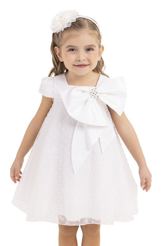 Ecru Square-neck dress for girls 2-6 AGE - 9