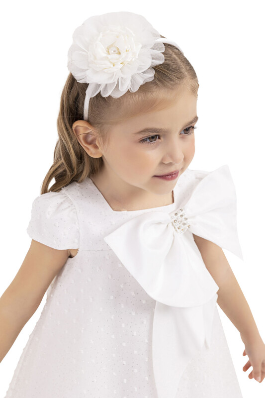 Ecru Square-neck dress for girls 2-6 AGE - 10