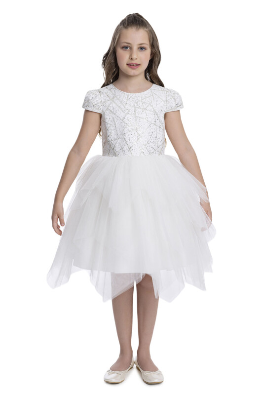 Ecru Glitter Printed Girl's Dress 8-12 AGE 