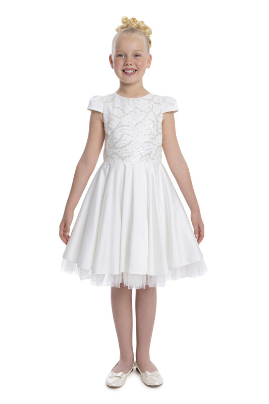 Ecru Short Sleeve Girls Dress 8-12 AGE - 1