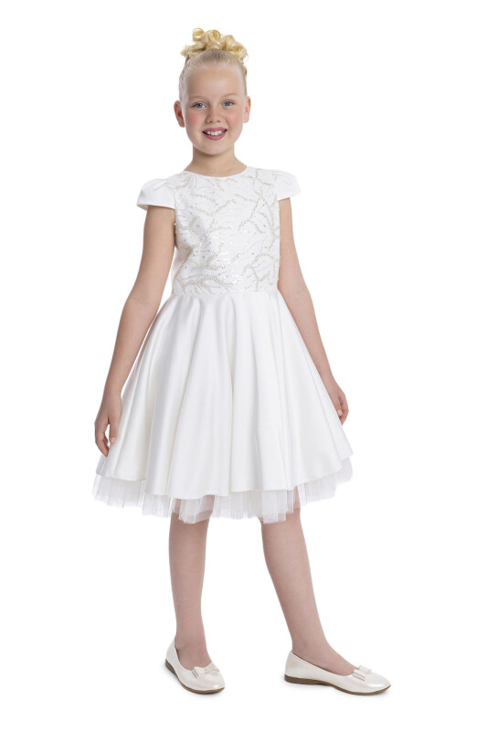 Ecru Short Sleeve Girls Dress 8-12 AGE - 3