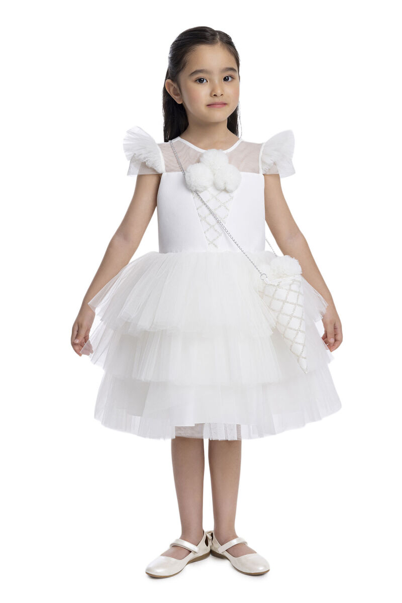 Ecru Layered Skirted Girl's Dress 3-7 AGE - 2