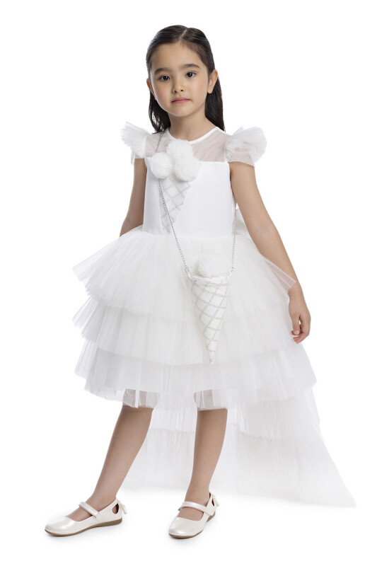 Ecru Layered Skirted Girl's Dress 3-7 AGE - 4