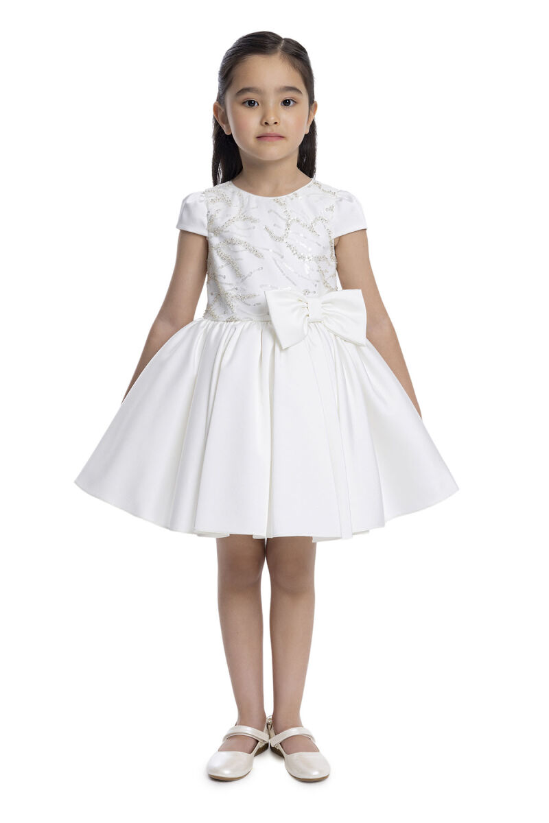 Ecru Short Sleeve Girls Dress 3-7 AGE - 1