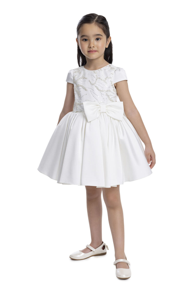 Ecru Short Sleeve Girls Dress 3-7 AGE - 3