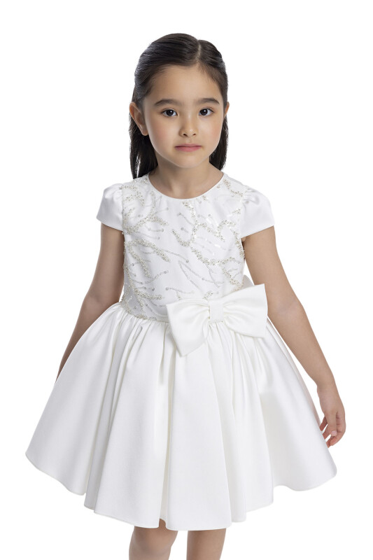 Ecru Short Sleeve Girls Dress 3-7 AGE - 4