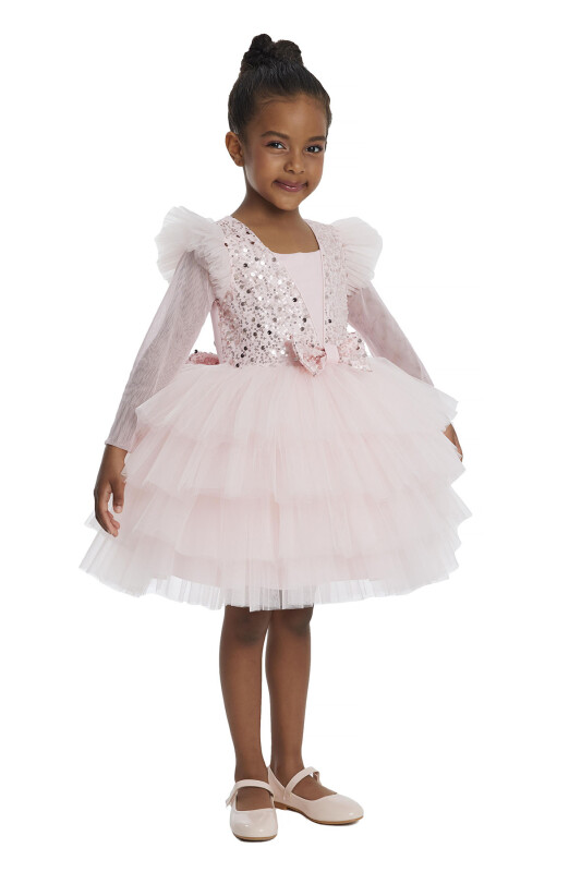 Powder Long-sleeved Girl's Tulle Dress 3-7 AGE - 2