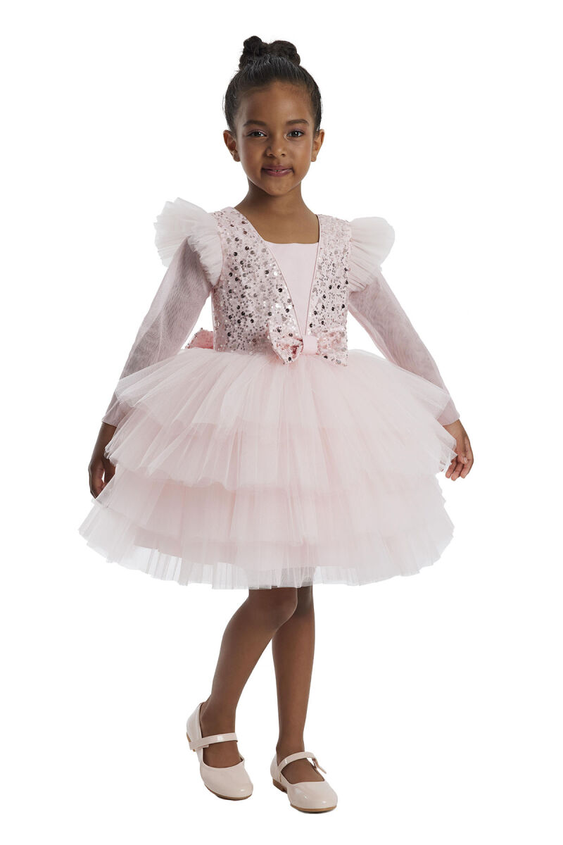 Powder Long-sleeved Girl's Tulle Dress 3-7 AGE - 3