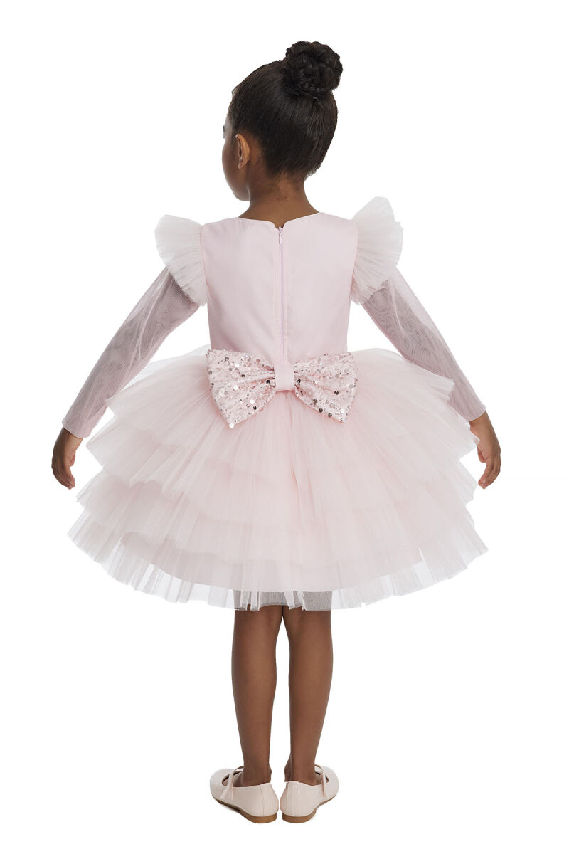 Powder Long-sleeved Girl's Tulle Dress 3-7 AGE - 6