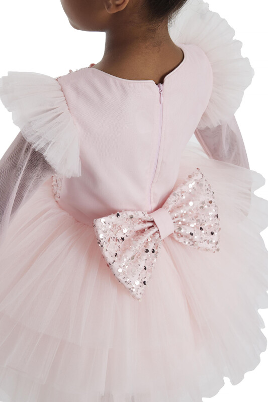 Powder Long-sleeved Girl's Tulle Dress 3-7 AGE - 7