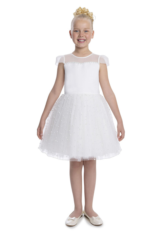 Ecru Heart Neckline Girl's Dress 8-12 AGE 
