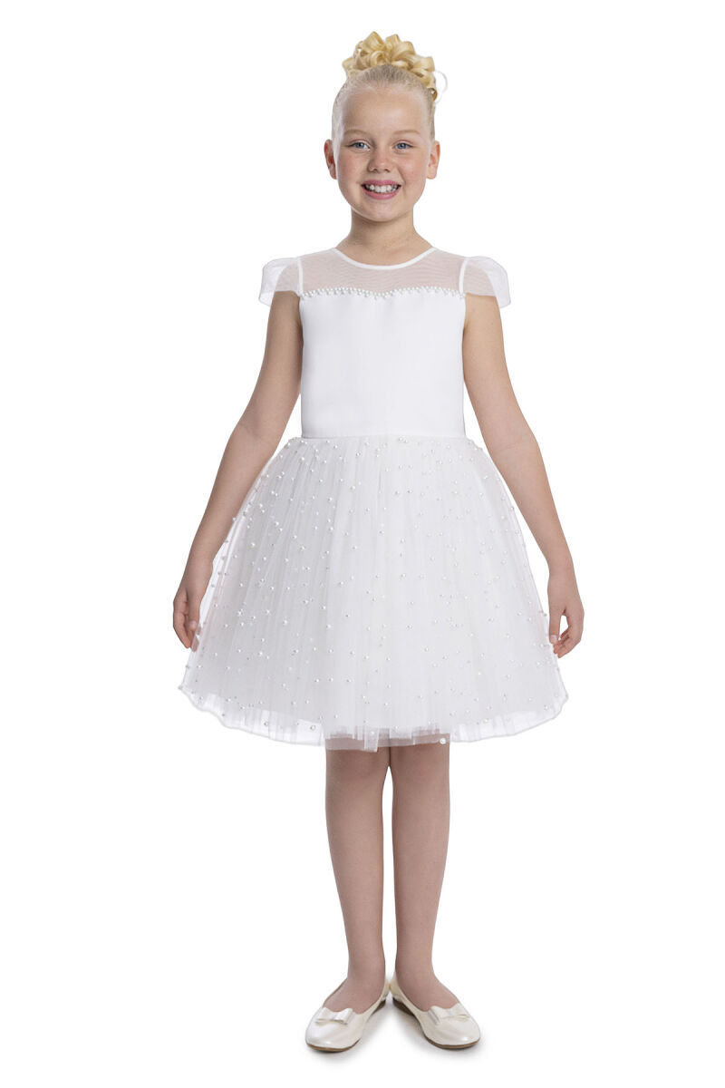 Ecru Heart Neckline Girl's Dress 8-12 AGE - 1