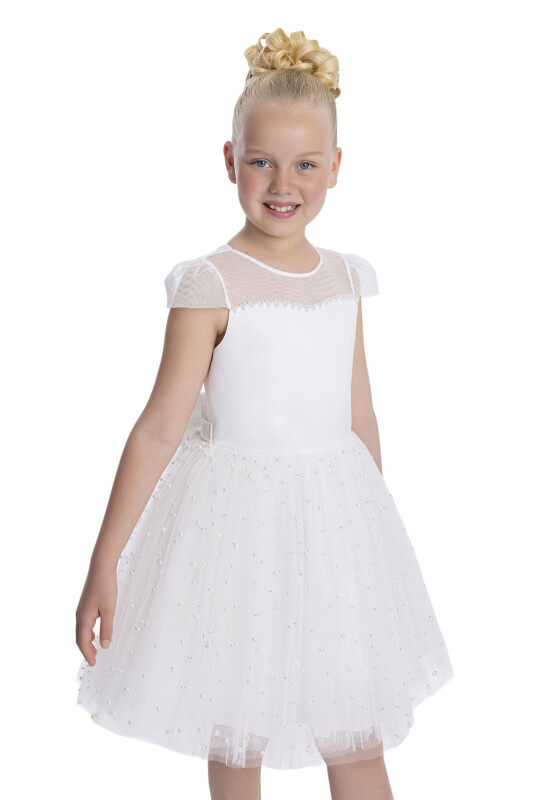 Ecru Heart Neckline Girl's Dress 8-12 AGE - 4