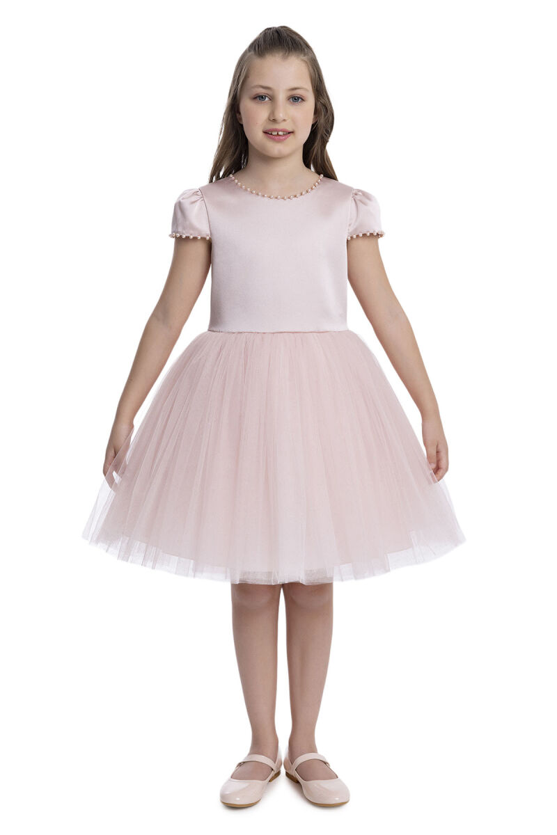 Powder Pearl-Embroidered Girls Dress 8-12 AGE - 1
