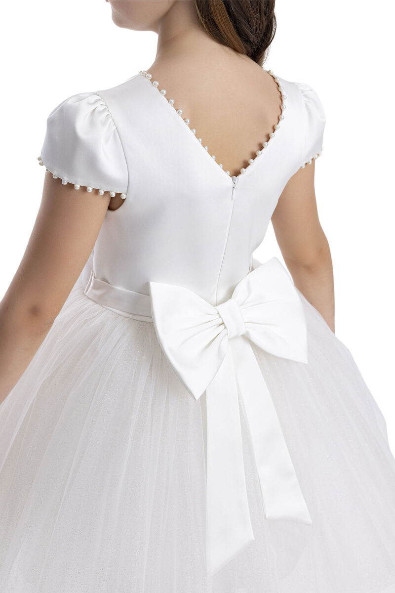 Ecru Pearl-Embroidered Girls Dress 8-12 AGE - 7