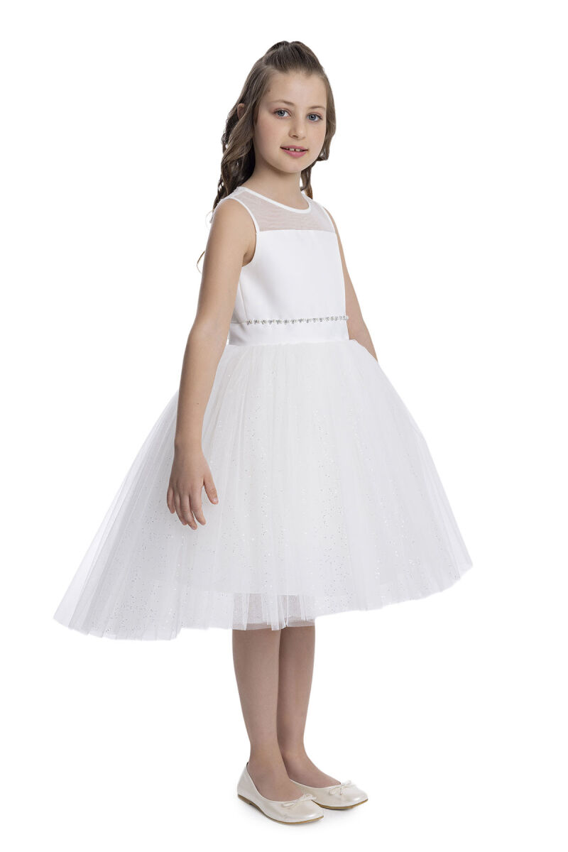 Ecru Sleeveless Cut Girl's Dress 8-12 AGE - 2