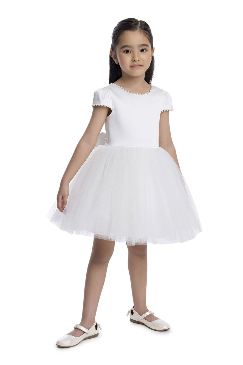 Ecru Short-Sleeved Girls Dress 3-7 AGE - 3