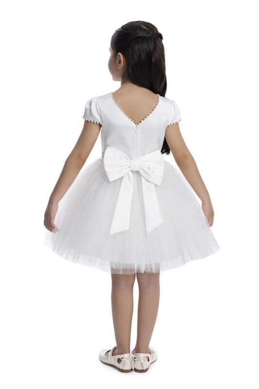 Ecru Short-Sleeved Girls Dress 3-7 AGE - 6