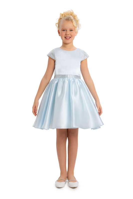 LightBlue Girls Moon Sleeved Organza Dress 8-12 AGE 