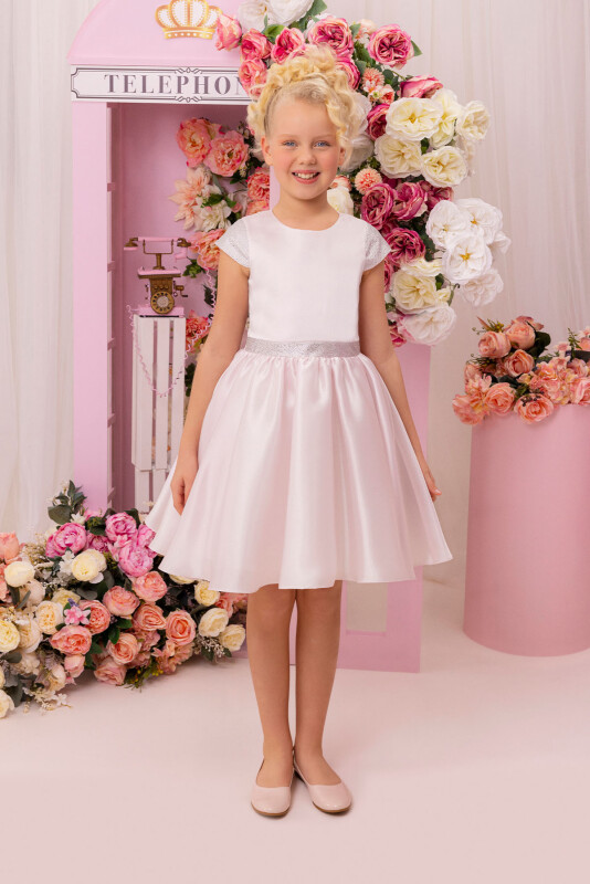 LightPink Girls Moon Sleeved Organza Dress 8-12 AGE 