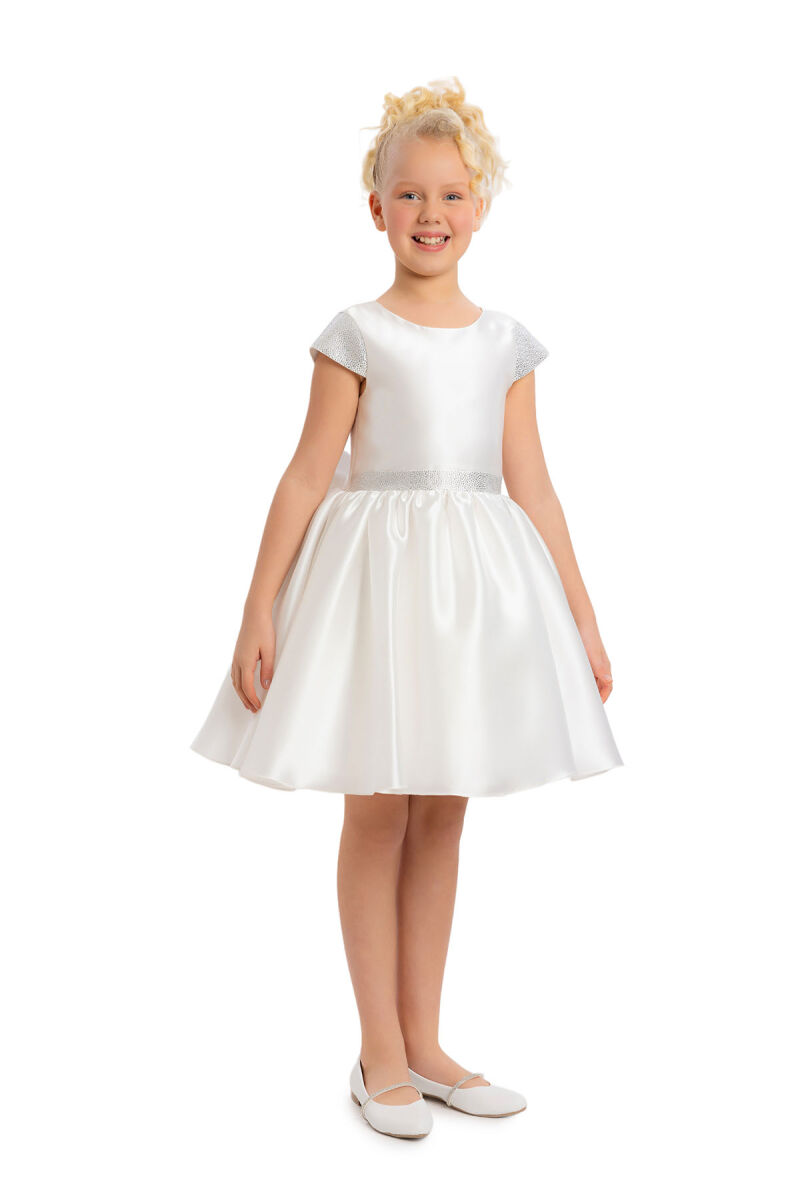 Ecru Girls Moon Sleeved Organza Dress 8-12 AGE - 3