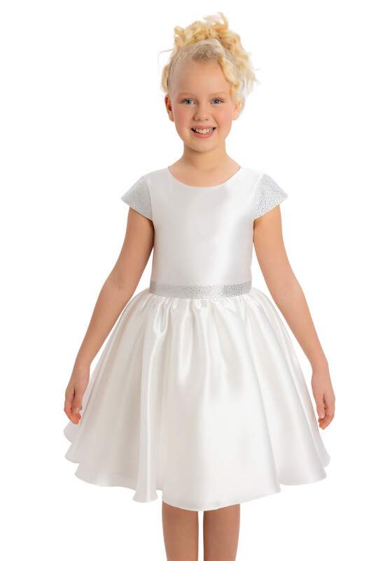 Ecru Girls Moon Sleeved Organza Dress 8-12 AGE - 4