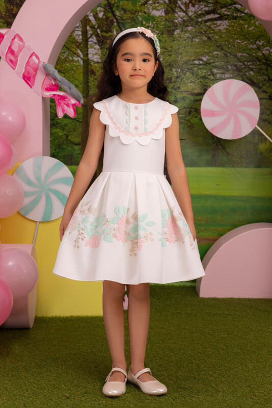 Powder Girls Lapel Neck Dress 3-7 AGE - 1