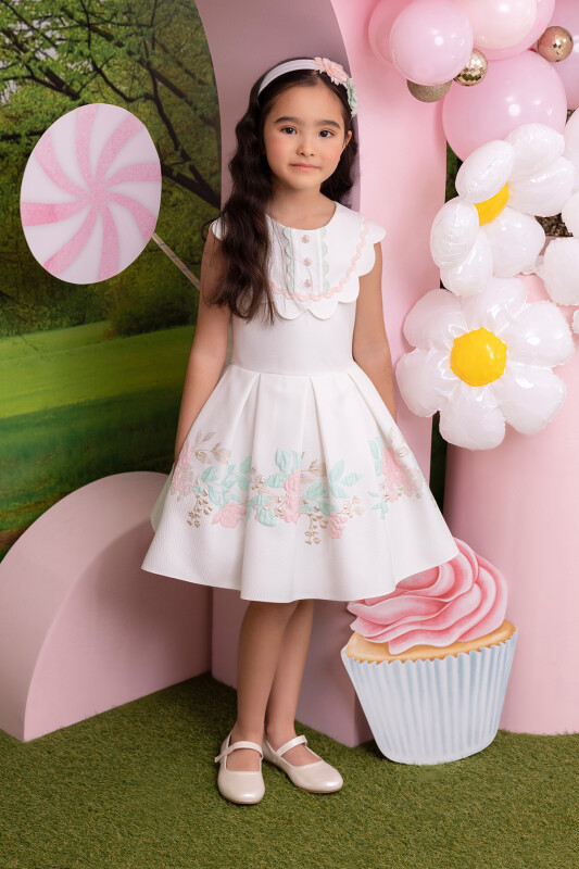 Powder Girls Lapel Neck Dress 3-7 AGE - 8