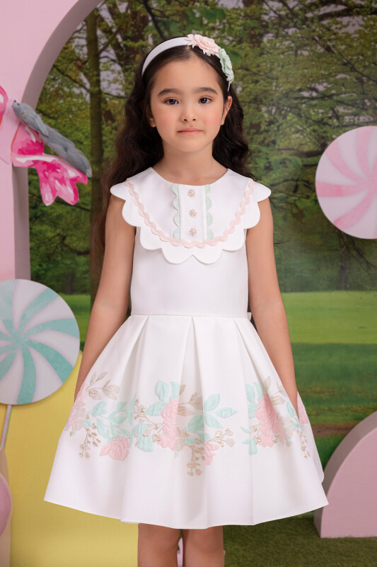 Powder Girls Lapel Neck Dress 3-7 AGE - 9